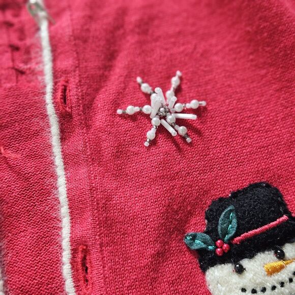 Marissa Christina Christmas Cardigan Sweater Snowflake Skating Snowman Size M - Picture 9 of 10